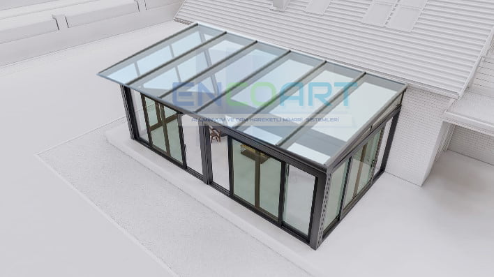EncoArt 固定玻璃天花板 + + 升降和滑动玻璃系统