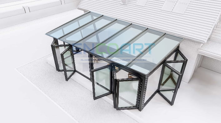 EncoArt 고정형 유리 천장 + 접이식 유리 시스템