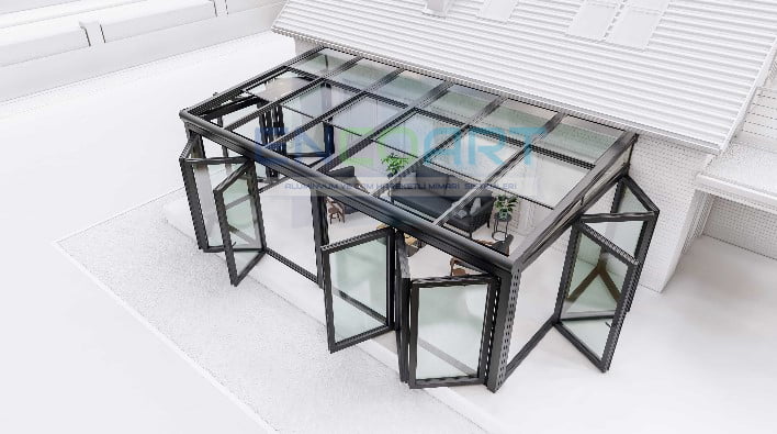 سقف شیشه ای اتوماتیک EncoArt + سیستم شیشه تاشو