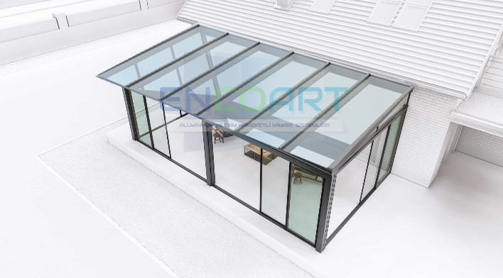سقف شیشه ای ثابت EncoArt + سیستم شیشه ای کشویی کلاسیک