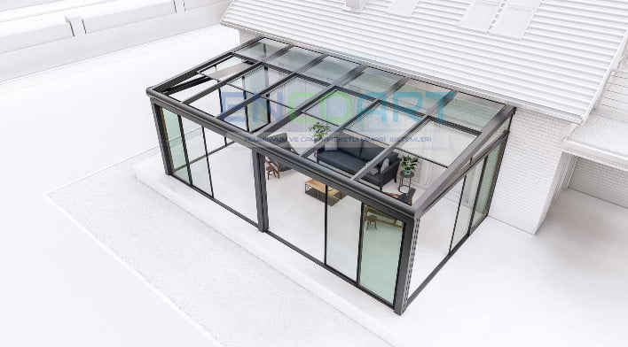 Plafond en verre automatique EncoArt + système de verre coulissant classique